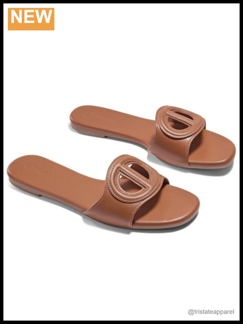 Open Toe Faux Leather Slide Sandals Comfortable Flat Slip On Summer Sandals